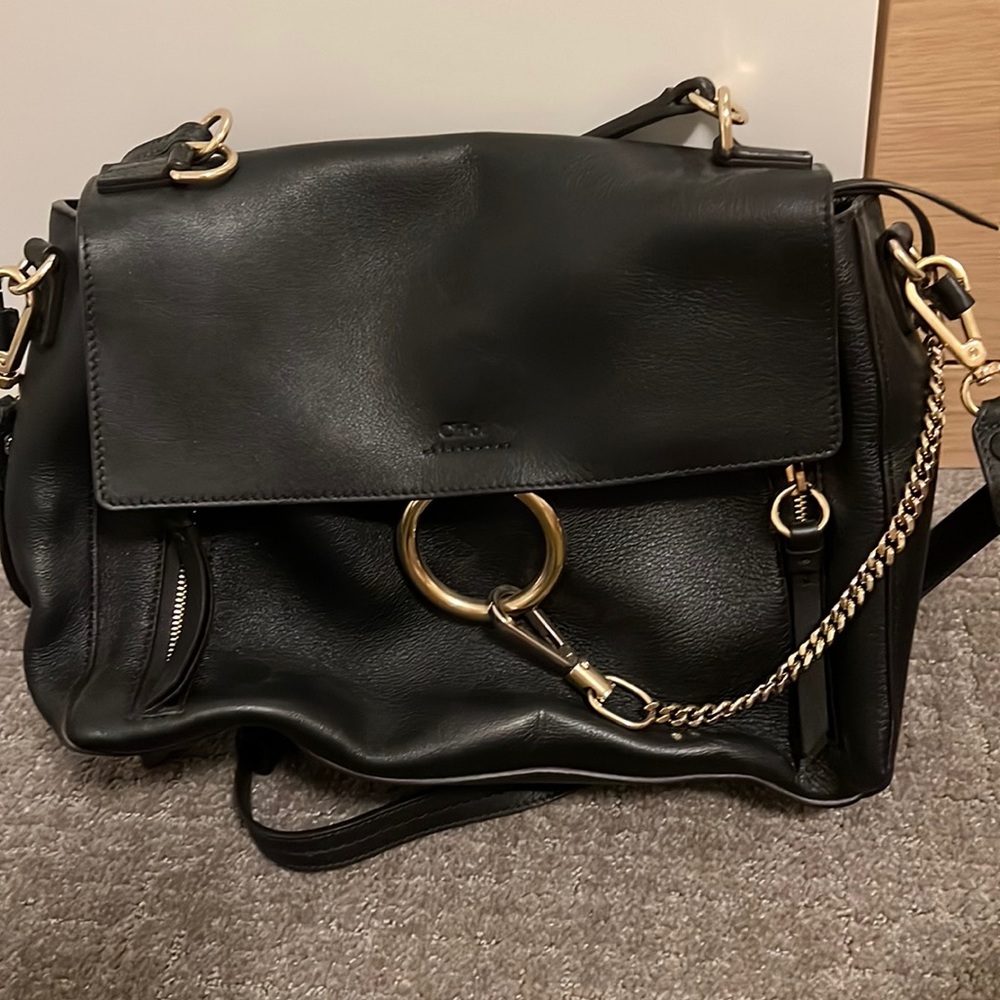 Chloe black leather shoulder bag with gold hardware